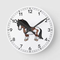 Brown Pinto Shetland Pony Cartoon Illustration