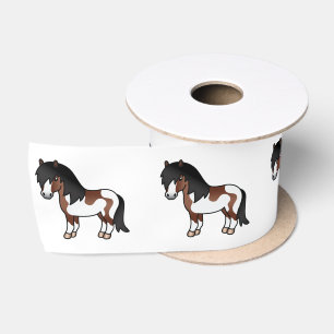 Brown Pinto Shetland Pony Cartoon Illustration Satin Ribbon