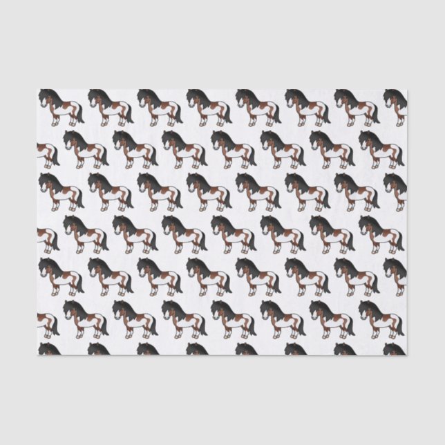 Brown Pinto Shetland Pony Cartoon Pony Pattern Tissue Paper (Front)