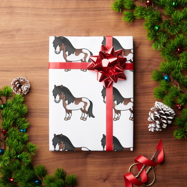Brown Pinto Shetland Pony Cartoon Pony Pattern Wrapping Paper (Holiday Gift)
