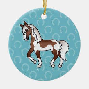 Brown Pinto Trotting Cartoon Horse Ceramic Tree Decoration