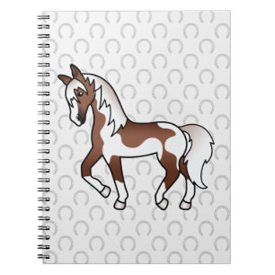 Brown Pinto Trotting Cartoon Horse Spiral Notebook
