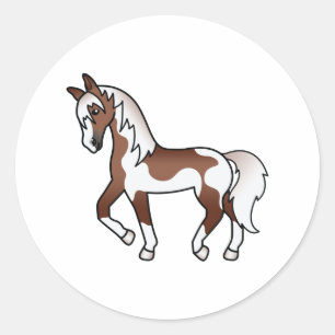 Brown Pinto Trotting Horse Cartoon Illustration Classic Round Sticker