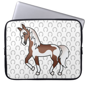 Brown Pinto Trotting Horse Cartoon Illustration Laptop Sleeve