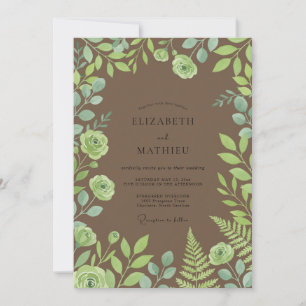 Brown Pistachio Foliage Eucalyptus Wedding Invitation