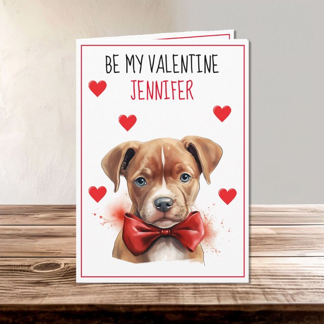 Brown Pit Bull Dog I Woof You Valentine Card (Creator Uploaded)
