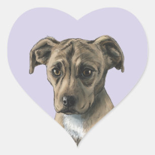 Brown Pit Bull Puppy Drawing Heart Sticker