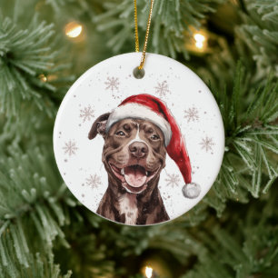 Brown Pitbull Dog Christmas Personalized Ceramic Tree Decoration