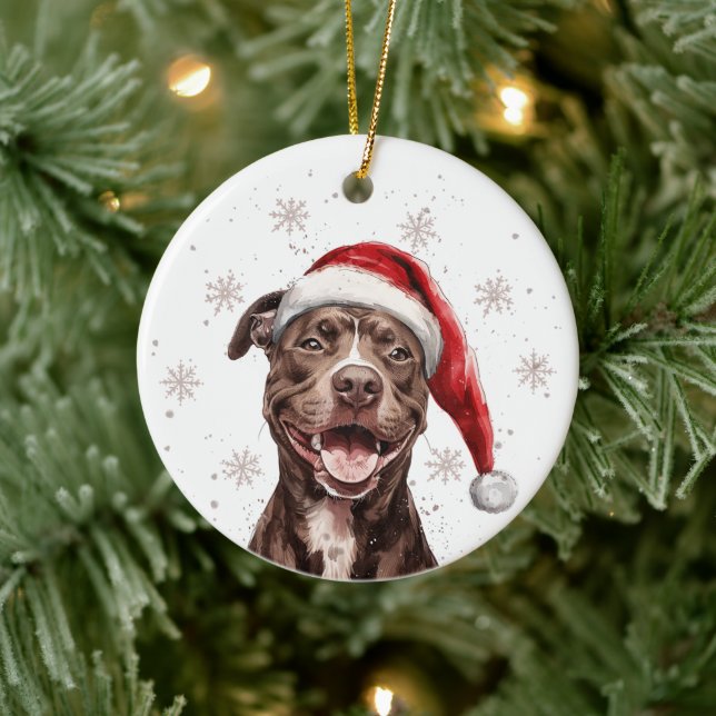 Brown Pitbull Dog Christmas Personalized Ceramic Tree Decoration (Tree)