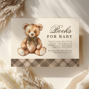 Brown Plaid Bear Baby Shower Books For Baby Enclosure Card