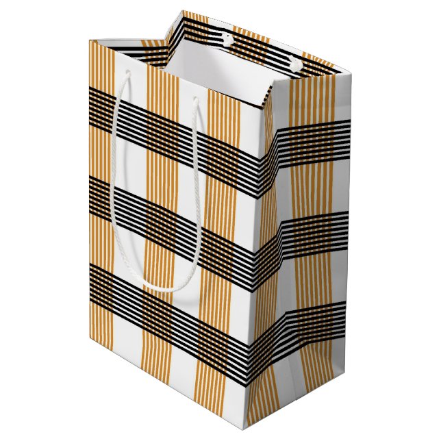 Brown Plaid Check Pattern Medium Gift Bag (Back Angled)