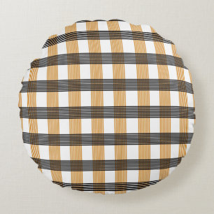 Brown Plaid Check Pattern Round Cushion