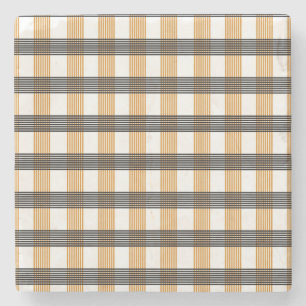Brown Plaid Check Pattern Stone Coaster