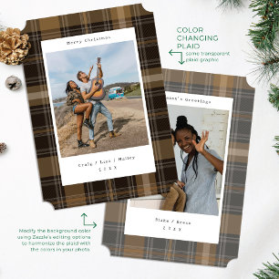 Brown Plaid Colour Changing Photo Christmas Card