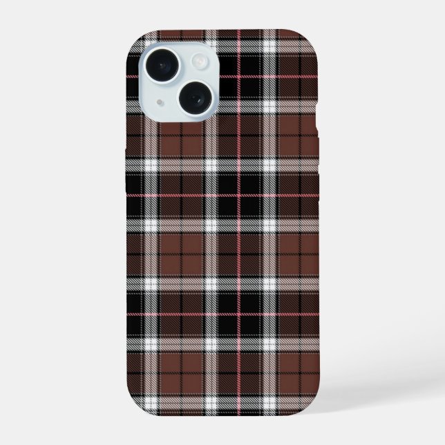 Brown Plaid iPhone 15 Case (Back)