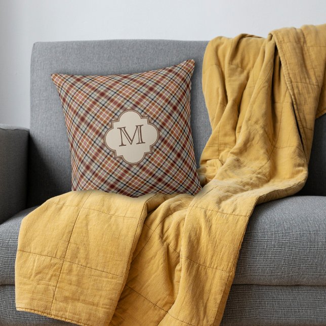 Brown Plaid Pattern Monogram Cushion (Creator Uploaded)