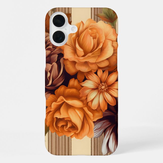 BROWN PLAID PATTERN WITH FALL ASTER FLOWERS iPhone CASE (Back)