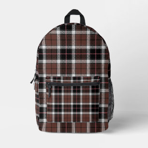 Brown Plaid Printed Backpack