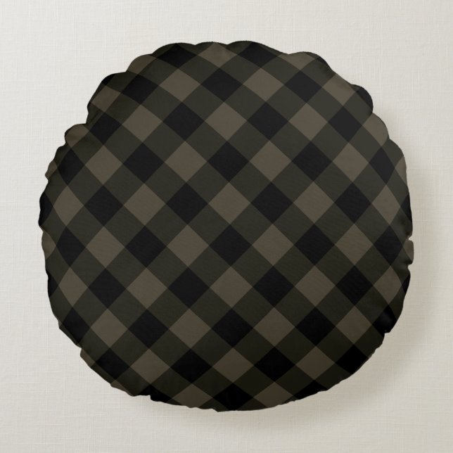 Brown Plaid Round Pillow (Front)