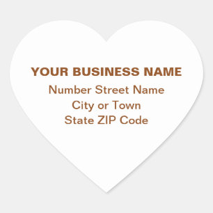Brown Plain Texts Business Address on White Heart Sticker