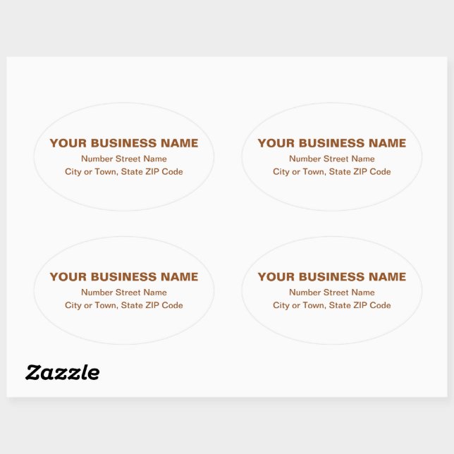 Brown Plain Texts Business Address on White Oval Sticker (Sheet)