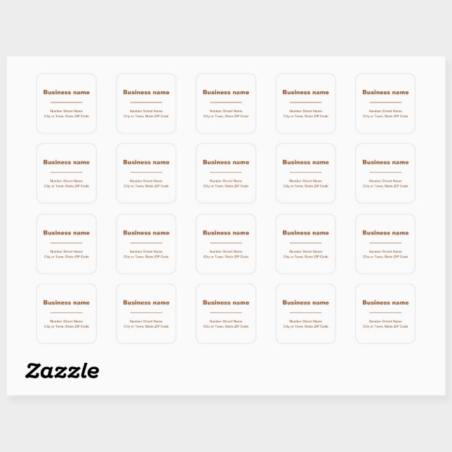 Brown Plain Texts Business Address on White Square Sticker (Sheet)