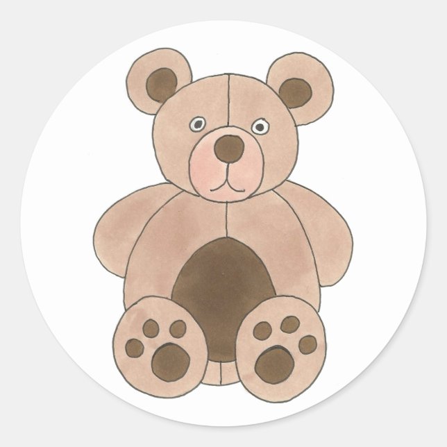 Brown Plush Teddy Bear Baby Shower Birthday Party Classic Round Sticker (Front)