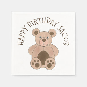 Brown Plush Toy Teddy Bear Stuffed Animal Birthday Napkin