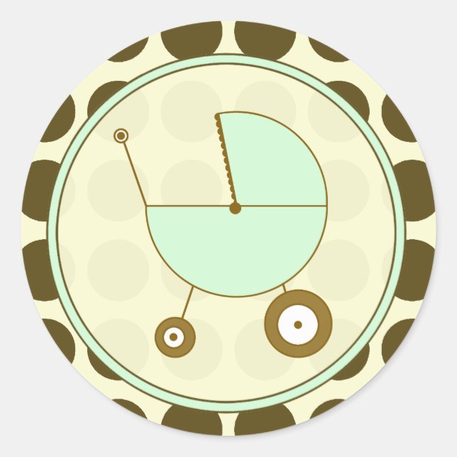 Brown Polka Dot and Green Baby Carriage Sticker (Front)