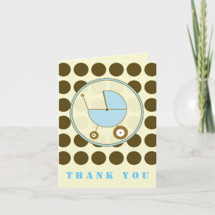 Brown Polka Dot / Blue Baby Carriage Thank You Card