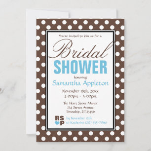 Brown Polka Dot Blue Chevron Bridal Shower Invitation