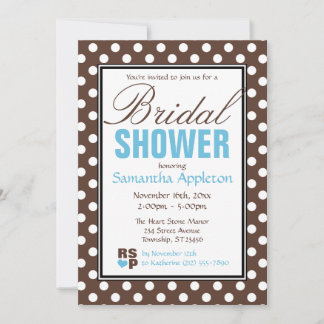 Brown Polka Dot Blue Chevron Bridal Shower Invitation