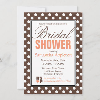 Brown Polka Dot Orange Chevron Bridal Shower Invitation