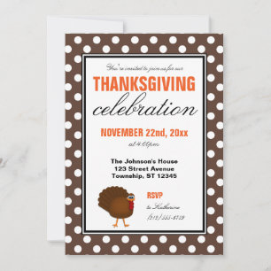 Brown Polka Dot Orange Chevron Thanksgiving Invitation