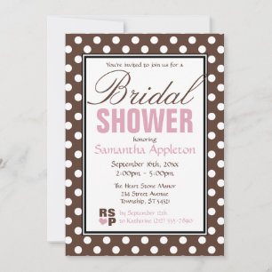 Brown Polka Dot Pink Bridal Shower Invitations