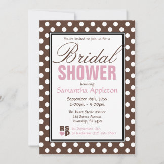 Brown Polka Dot Pink Bridal Shower Invitations