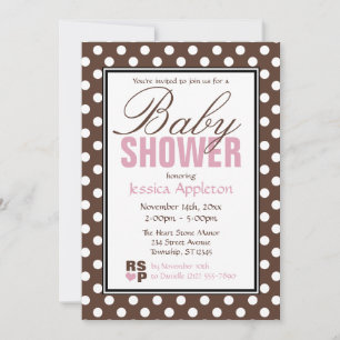 Brown Polka Dot Pink Chevron Baby Shower Invitation