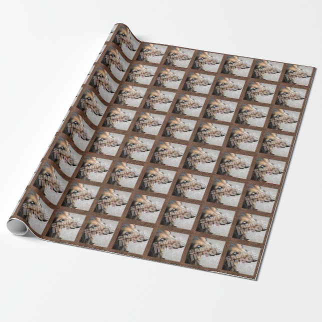 Brown PolkaDots Custom Single Photo Template Wrapping Paper (Unrolled)