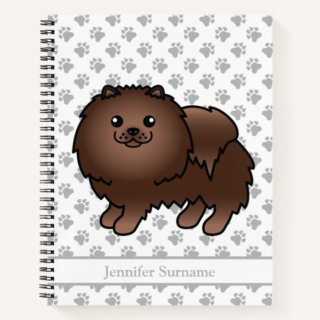 Brown Pomeranian Cute Cartoon Dog & Custom Text Notebook (Front)