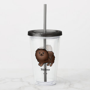 Brown Pomeranian Cute Cartoon Dog & Name Acrylic Tumbler