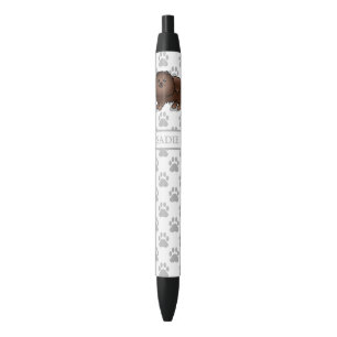 Brown Pomeranian Cute Cartoon Dog & Name Black Ink Pen