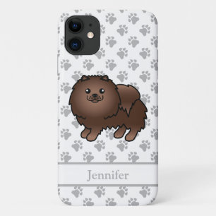 Brown Pomeranian Cute Cartoon Dog & Name Case-Mate iPhone Case