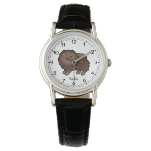Brown Pomeranian Cute Cartoon Dog & Name Watch