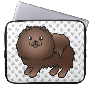 Brown Pomeranian Cute Cartoon Dog & Paws Laptop Sleeve