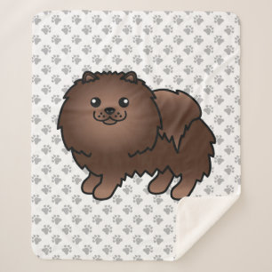 Brown Pomeranian Cute Cartoon Dog & Paws Sherpa Blanket