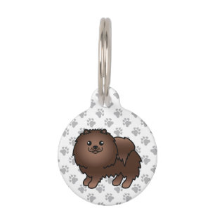 Brown Pomeranian Cute Cartoon Dog & Pet's Info Pet Tag