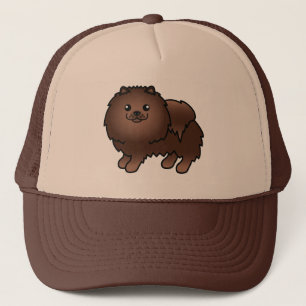Brown Pomeranian Dog Cartoon Illustration Trucker Hat