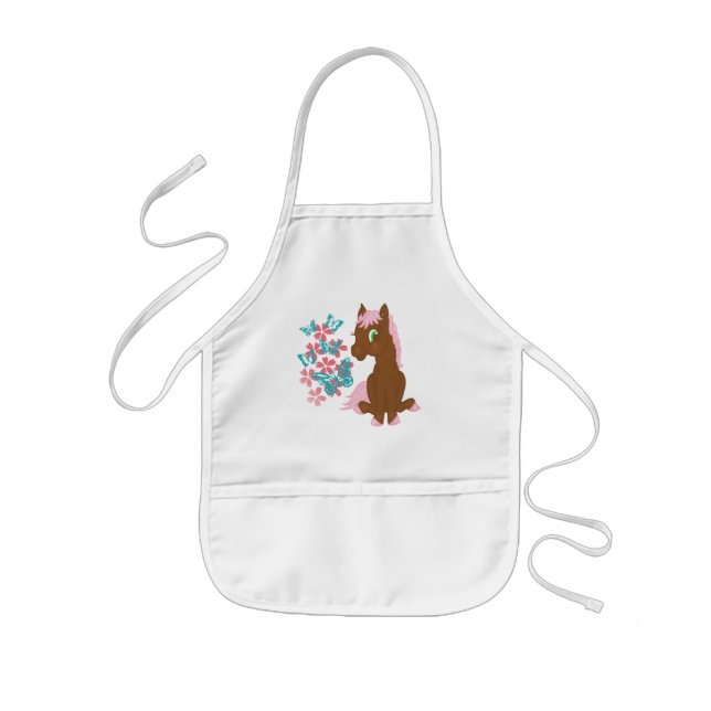 Brown Pony with Flowers and Butterflies Apron (Front)