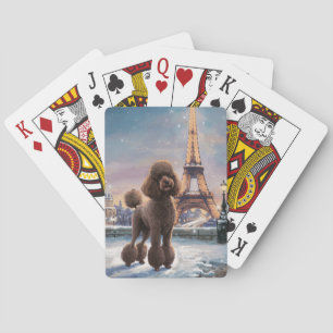 Brown Poodle Winter in Paris Painting Art Playing Cards