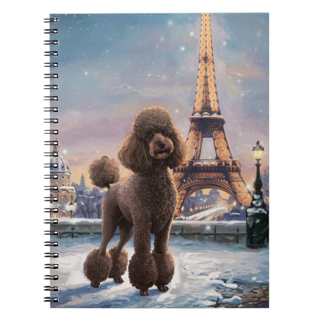 Brown Poodle Winter in Paris Painting Art Spiral Notebook (Front)